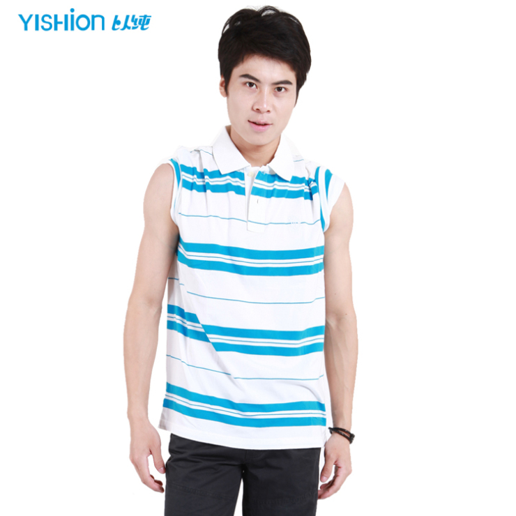 以纯夏季男装休闲间条短袖针织衫翻领t恤 11213858原价109元 白色 l