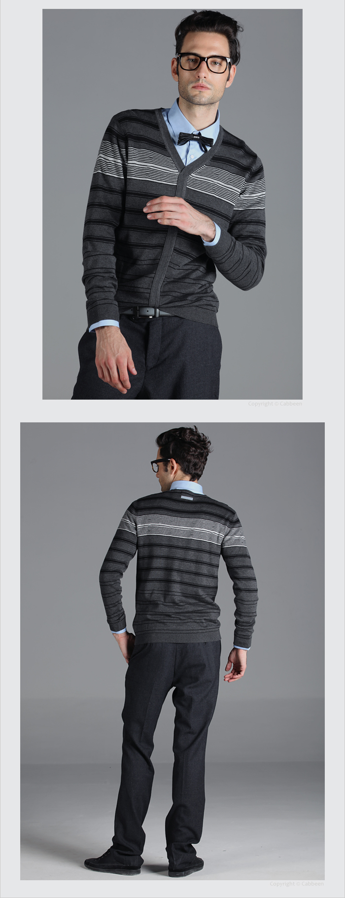 卡宾cabbeen斯文条纹长袖针织衫20414023 深灰色 50(175/96a)