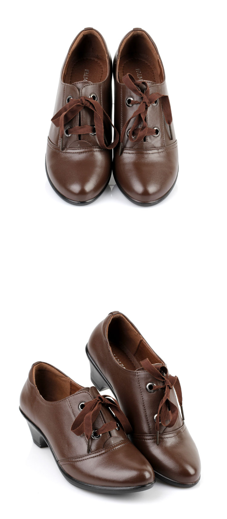 保罗骑士【palmpolo】 女鞋舒适妈妈鞋真皮单鞋中跟女单鞋系带1805