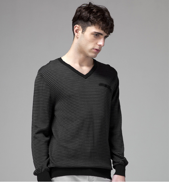 卡宾cabbeen条纹百搭v领长袖针织衫h/2111101027 深灰色 52(180/100a)