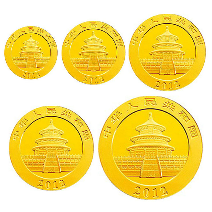 上海集藏中国金币2012年熊猫金币五枚套装金套猫