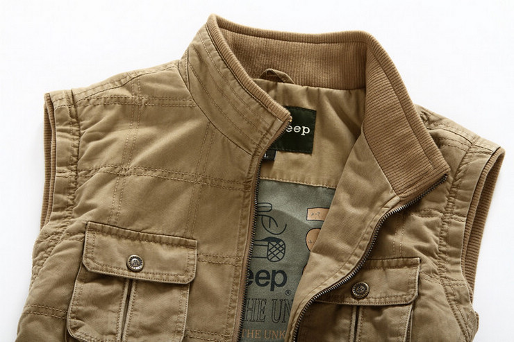 jeep/马甲背心加大码多口袋休闲立领马夹12j13 军绿 m(140斤左右合适)