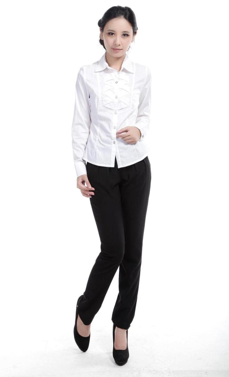 艾戈米蓝长袖条纹优雅知性职业衬衫 白条 l【图片