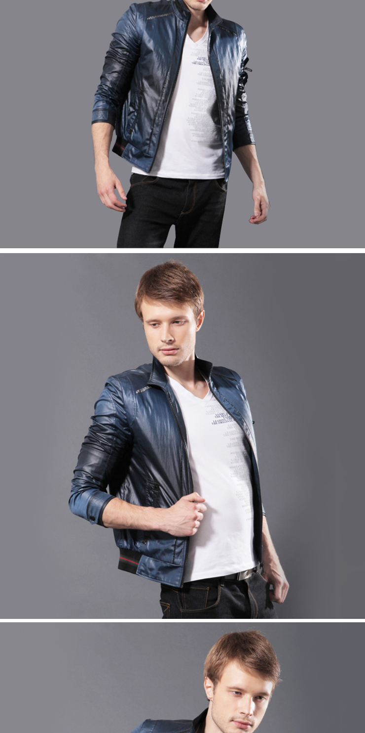 九鹿王2012秋装新款外套男装休闲立领夹克渐变休闲外套nz11q206 蓝色