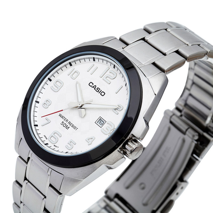 卡西欧casio石英表男士手表白色表盘日历钢带时尚商务休闲男表腕表mtp