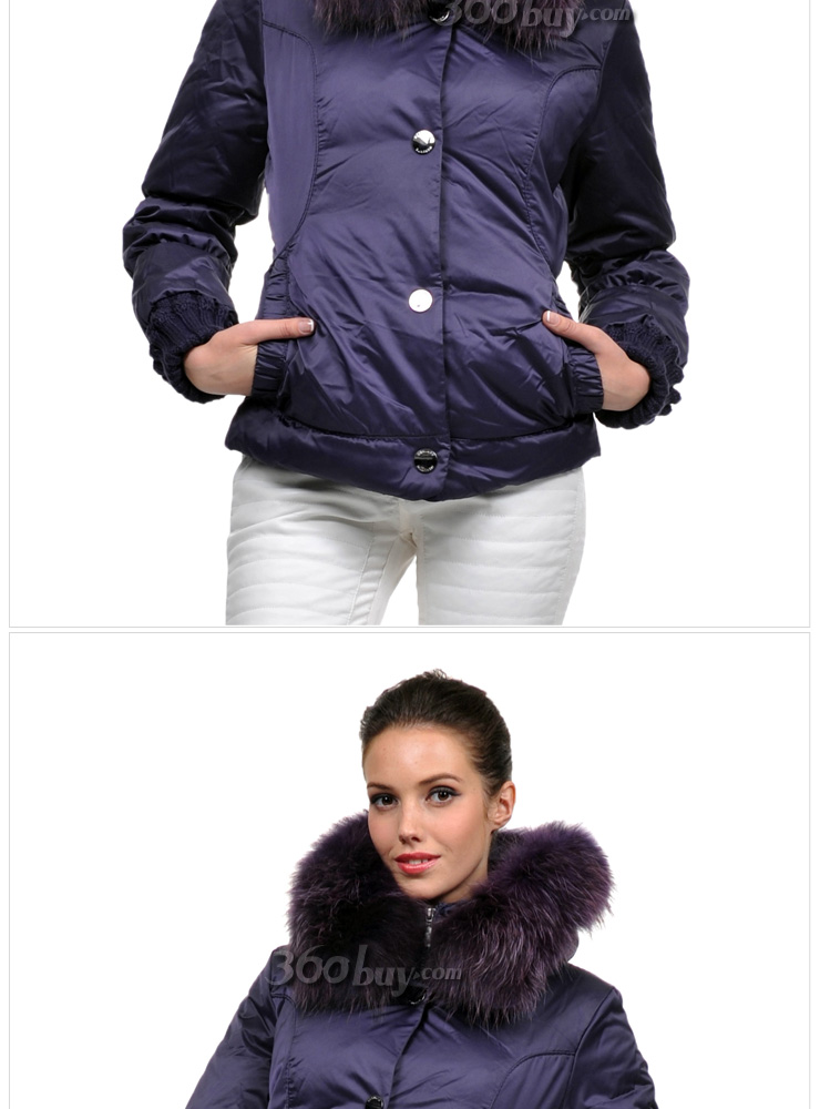 米兰朵 merunto 90%充绒量 超大貉子毛领时尚短款羽绒服 011109 0204