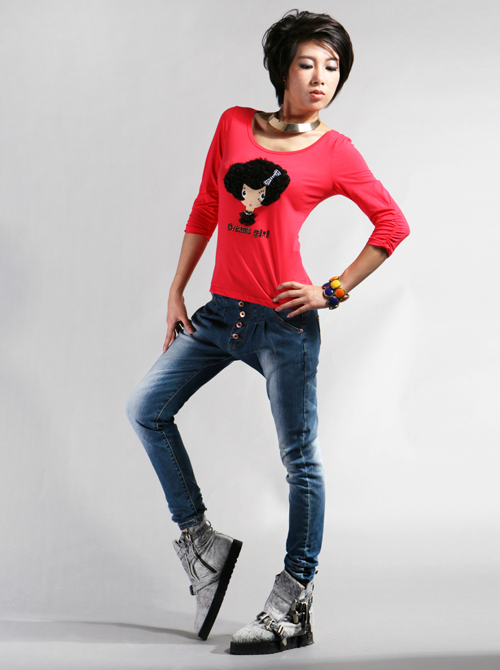 viscap维斯凯女装 欧美街头原创低裆跨小脚哈伦磨白开襟牛仔裤 75 s