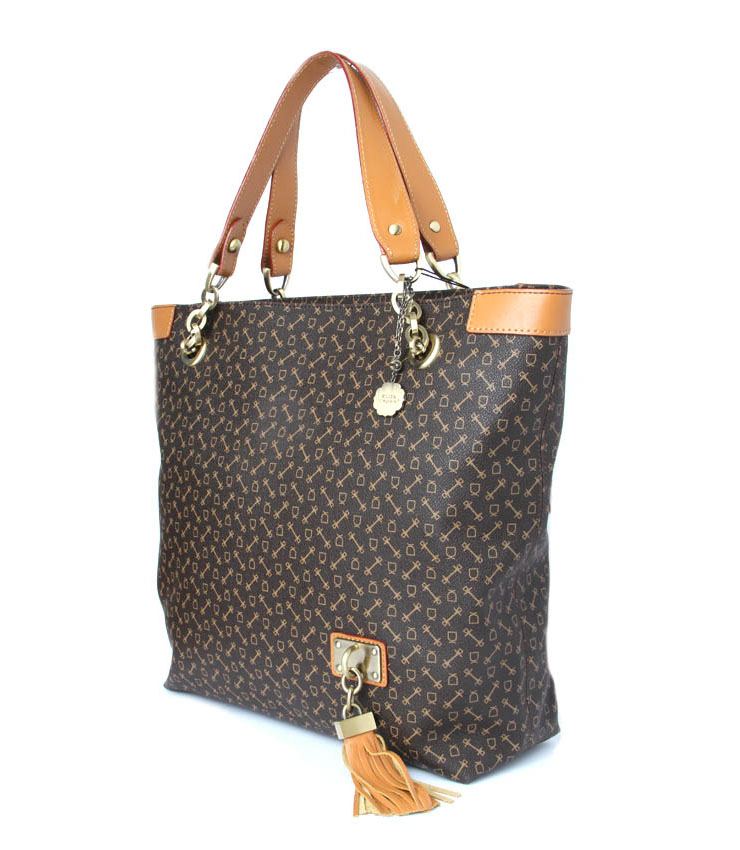 eliza crown 皇冠特殊pvc配牛皮女包5e3446啡色