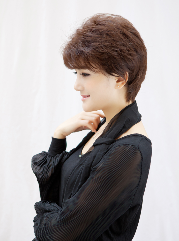 佰丝堂真发假发 短发 女 真人发丝 真发发套 中老年假发 妈妈z042