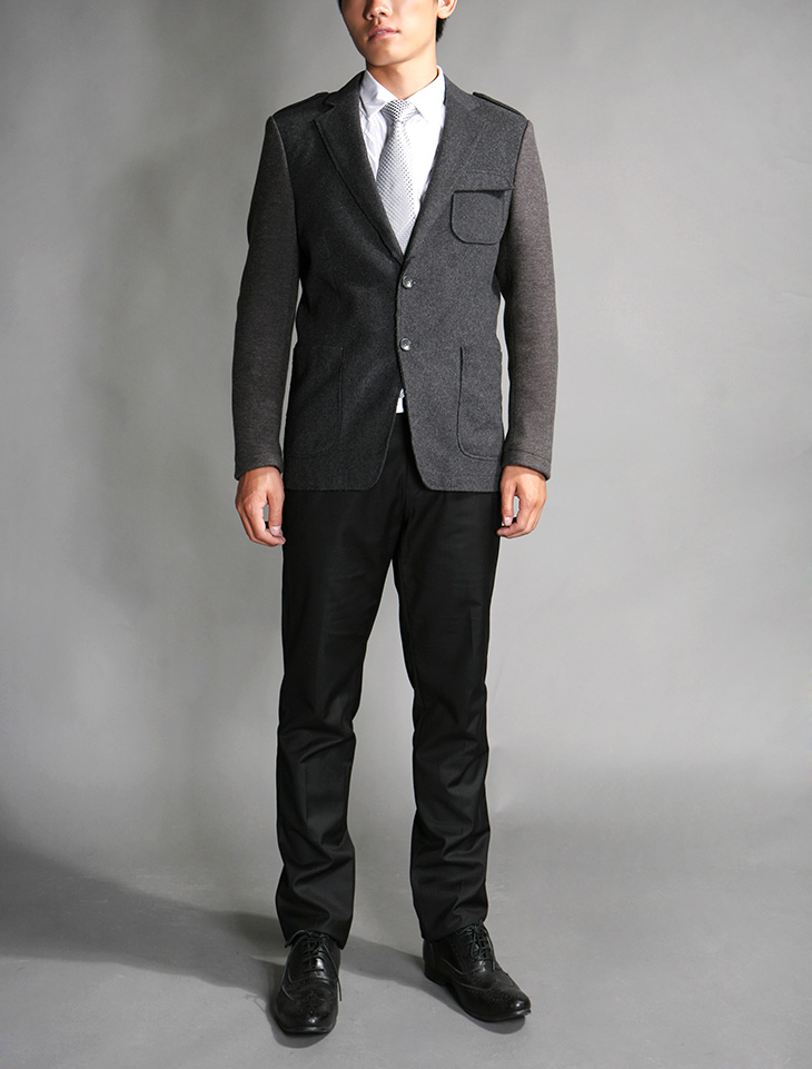 viscap维斯凯男装新品 羊毛韩版便西装 时尚型男肩章拼接修身休闲西服