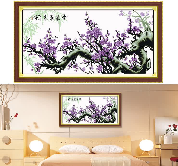 悠趣 精准印花布 十字绣套件 花卉客厅装饰挂画 紫气东来 大版160*83