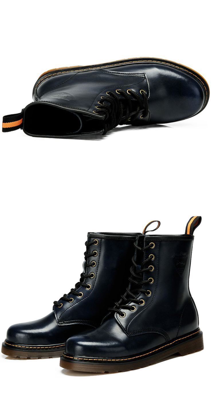 金狐狸 秋冬男士牛皮马丁靴系带中筒靴 0916002