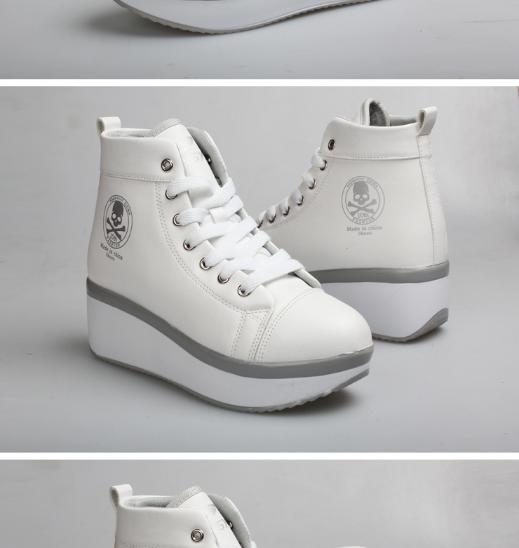 吉星宇 秋冬高帮女鞋 运动鞋 内增高 松糕鞋 流行潮骷髅鞋 黑色 36