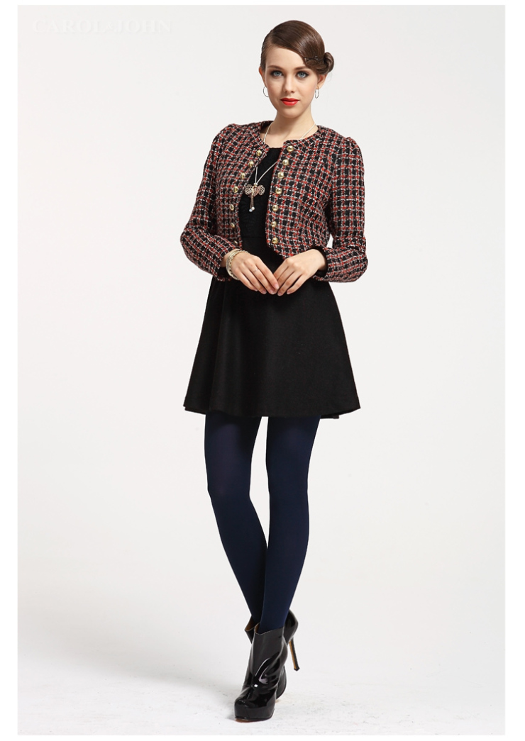 卡路约翰 2012秋冬新女士女装 时尚格子毛呢短外套82441772 1 1