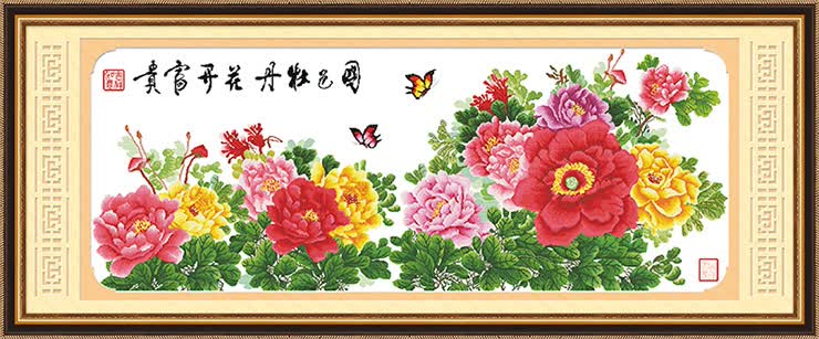 悠趣100%精准印花布 十字绣套件 六尺国色牡丹 花开富贵 - 京东商城