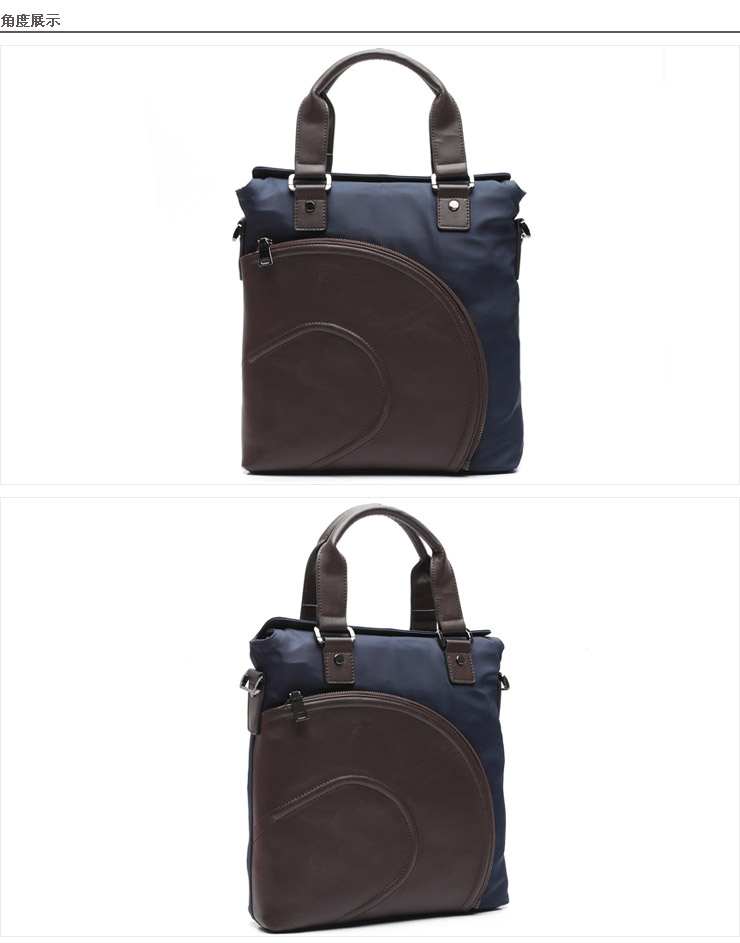 belle/百丽2012秋季蓝色布配啡色真皮手提包81134a
