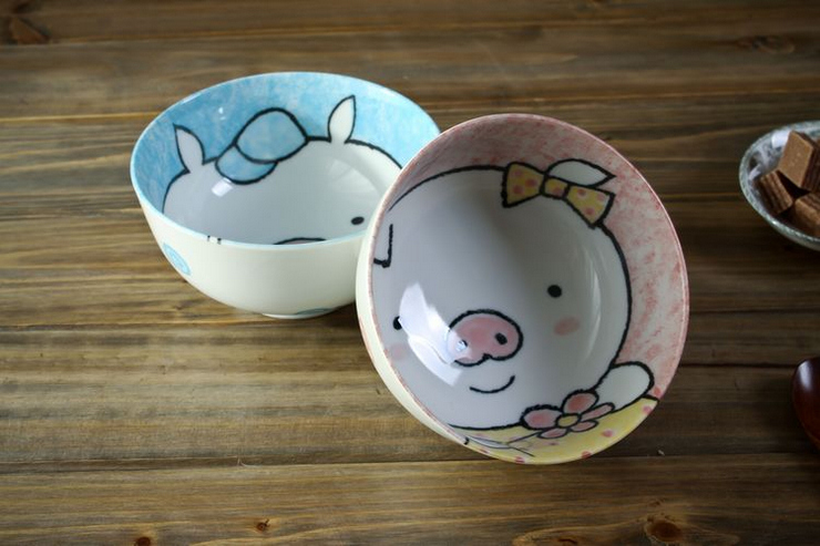 【品牌】:美浓烧 【名称】:笑颜猪2入饭碗/面碗 【尺寸】:碗口直径14