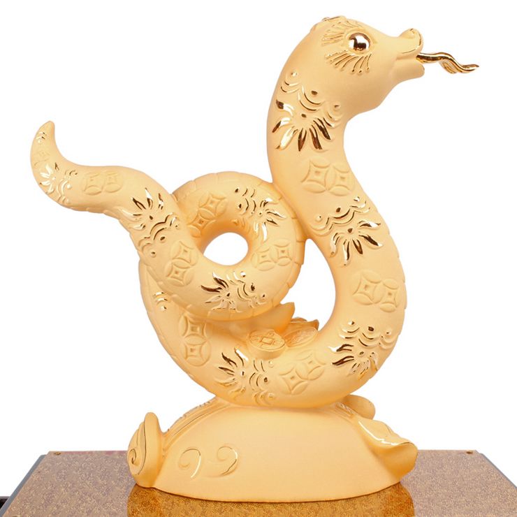 礼之源金蛇顺通生肖摆件绒沙金工艺品摆设蛇年风水吉祥物家居饰品