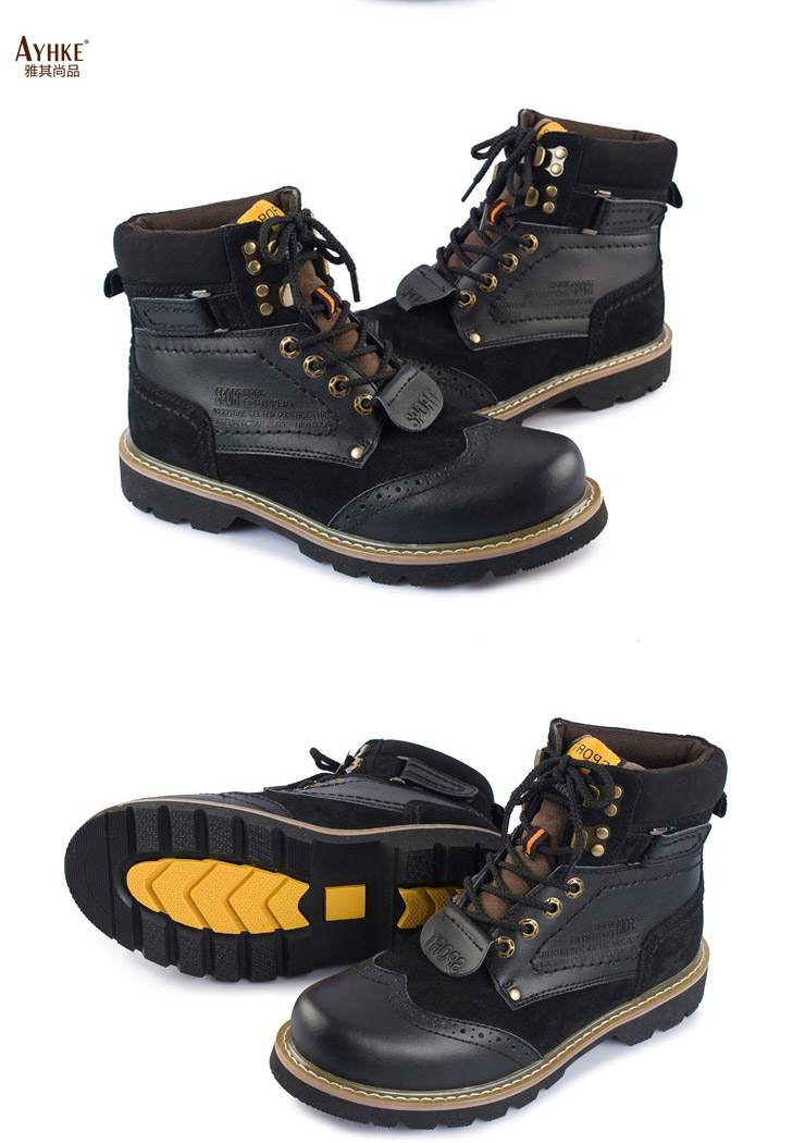 雅其(ayhke) 时尚户外工装马丁靴 休闲男靴 008 黑色 38