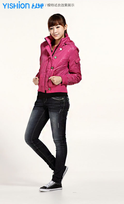 以纯yishion 女装休闲短装棉衣外套10321024 黑色 m