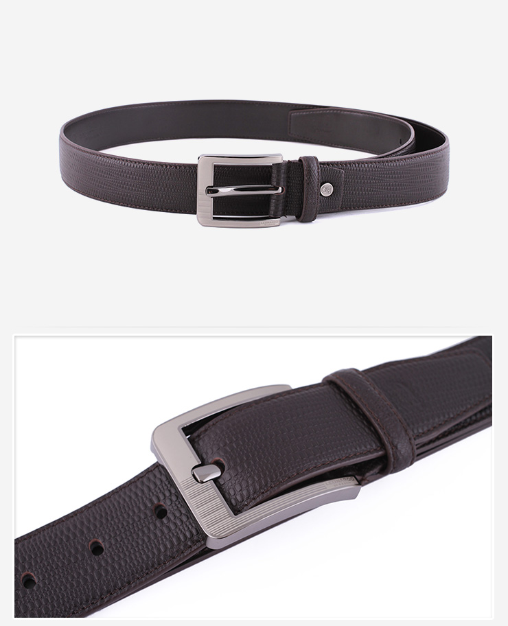 leonardo利奥纳多老人头男士头层牛皮商务休闲针扣皮带腰带 啡色