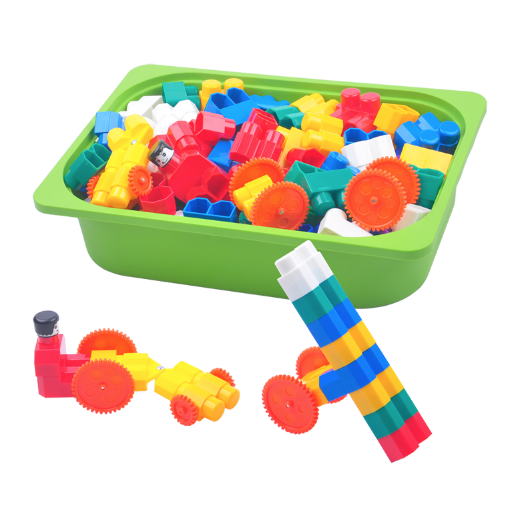 游思乐(usl)台湾进口儿童积木玩具彩色拼插积塑带轮子娃娃头模型5色49