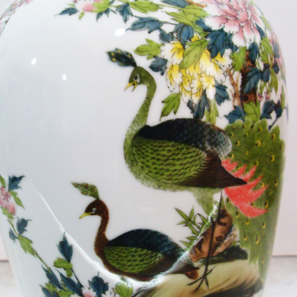 优妮彩 景德镇釉中彩陶瓷器孔雀花瓶对瓶 工艺摆设 lx-c126