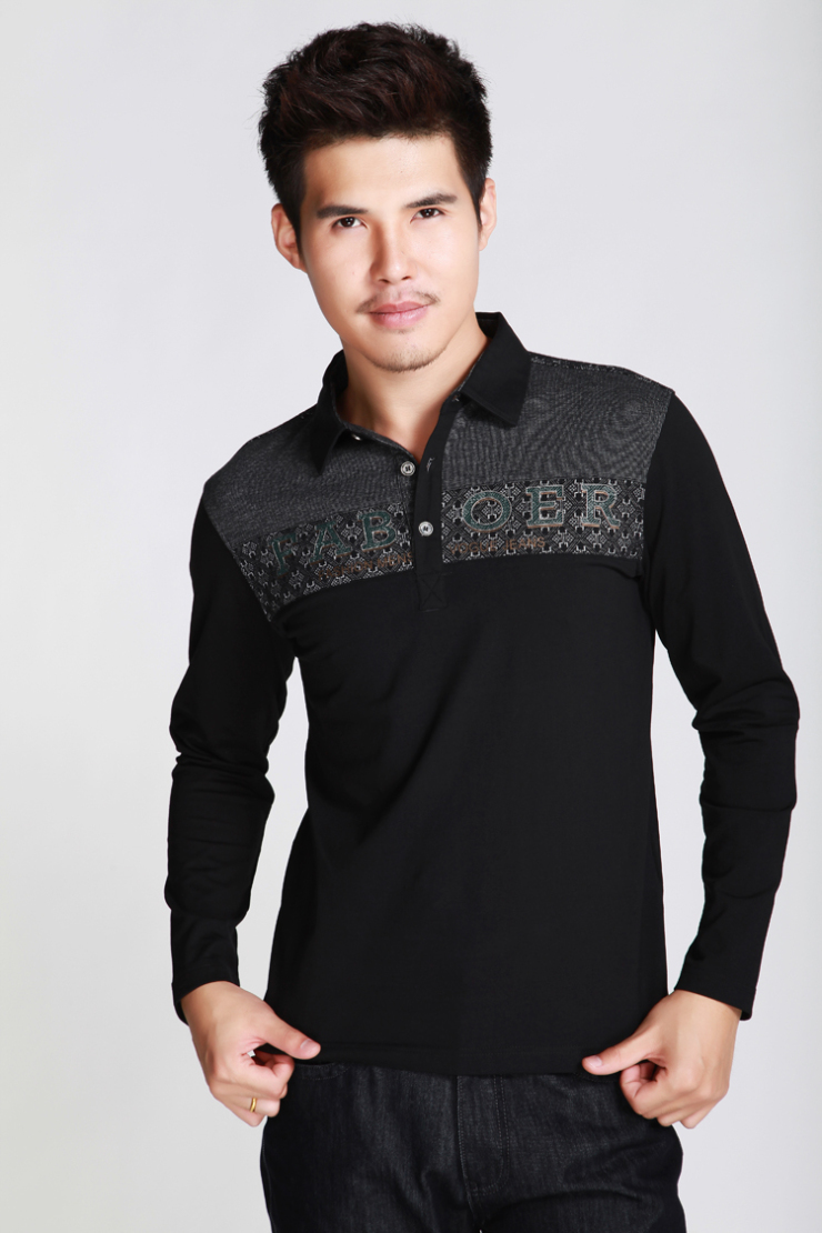 法勃尔faboer秋冬男装新款休闲男士长袖纯莫代尔棉polo衫 韩版修身