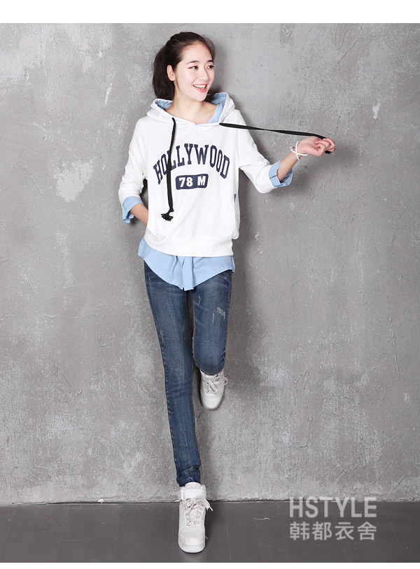 韩都衣舍 韩国2013春装新款女装字母连帽长袖卫衣gs2189⑩ 白色 l
