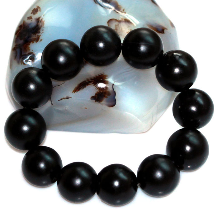 星宏紫顺 20mm天然养生砭石手链 黑色砭石 带鉴定证书