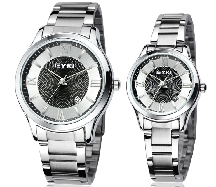 eyki艾奇石英表韩版时尚日历商务手表钢带腕表情侣对表8609 一只女