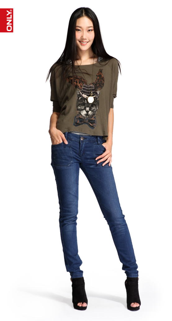 only 牛仔裤 低腰小脚口两面穿修身ss牛仔裤t(510洗水牛仔蓝