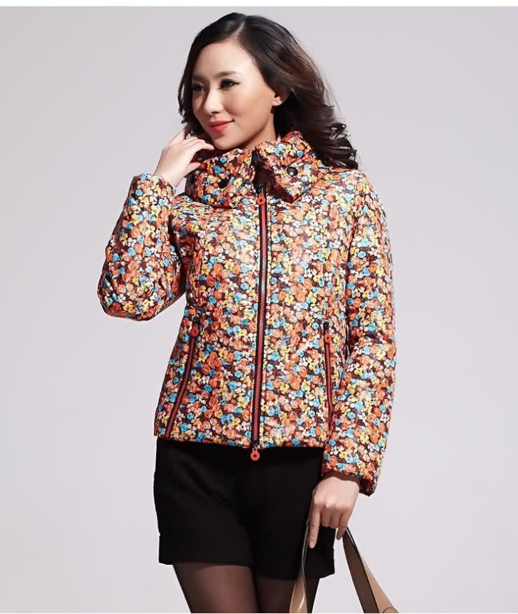 红迪丝2012新款冬装 短款棉服女 花色立领 女装外套5021 橘红色 xl(b