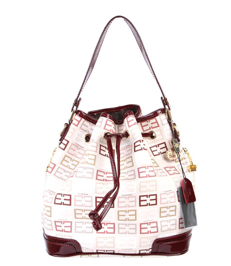 eliza crown 皇冠特殊pvc配牛皮女包5h3095杏色