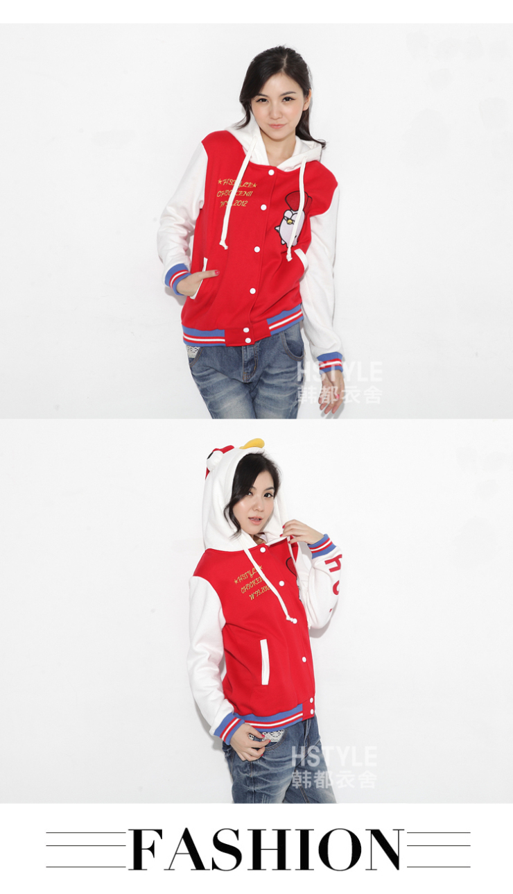 韩都衣舍 韩国2013春季新品女装连帽长袖开衫卫衣hx2340⑦ 黑色 l