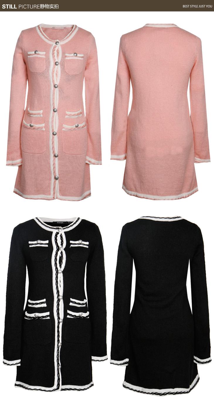 viscap维斯凯女装 韩版小香优雅圆领甜美修身中长款开衫毛衣 31 l