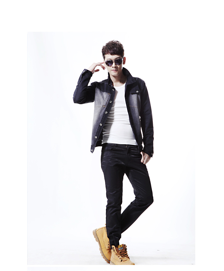 柒加尚品 春季新款男装漆酷劲装牛仔夹克 男款韩版外套25jk03 黑色 m