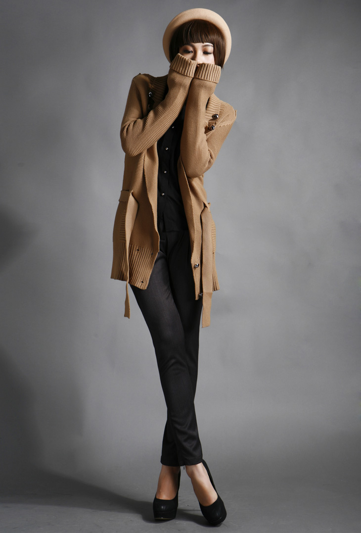 viscap维斯凯女装 甜美瑞丽修身半开襟双排扣毛衣 82 xl