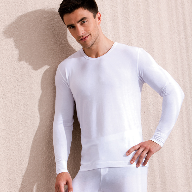 bonny博尼保暖内衣秋冬款简约系列莫代尔圆领长袖男士打底保暖上衣 b2