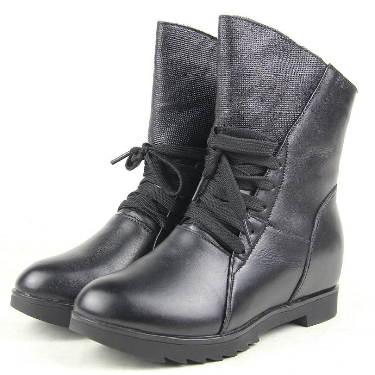3515强人女款系带户外时尚休闲保暖军警毛高腰保暖靴 t251-b 黑色 39
