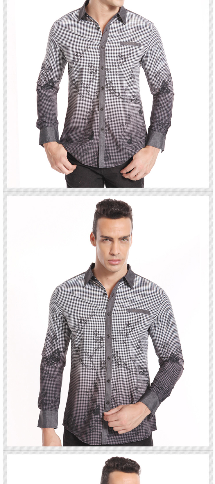 九鹿王 新款男时尚休闲印花格子长袖衬衫 男士大码衬衣潮nz11x117 14