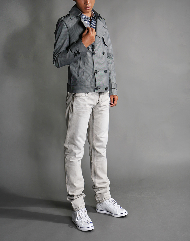 viscap维斯凯男装 商务时尚外套灰格短款新款春秋修身夹克 29 xxl