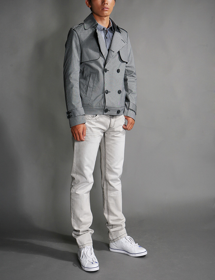 viscap维斯凯男装 商务时尚外套灰格短款新款春秋修身夹克 29 xxl