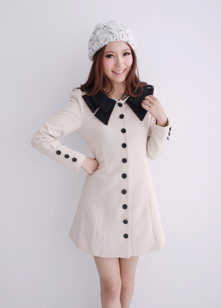 vimiva薇玛长袖娃娃领修身时尚单排扣风衣