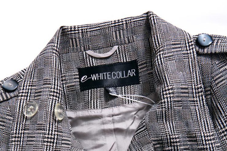 白领网络款 white collar 灰格立领双排扣系带经典短风衣 wd12-hx815