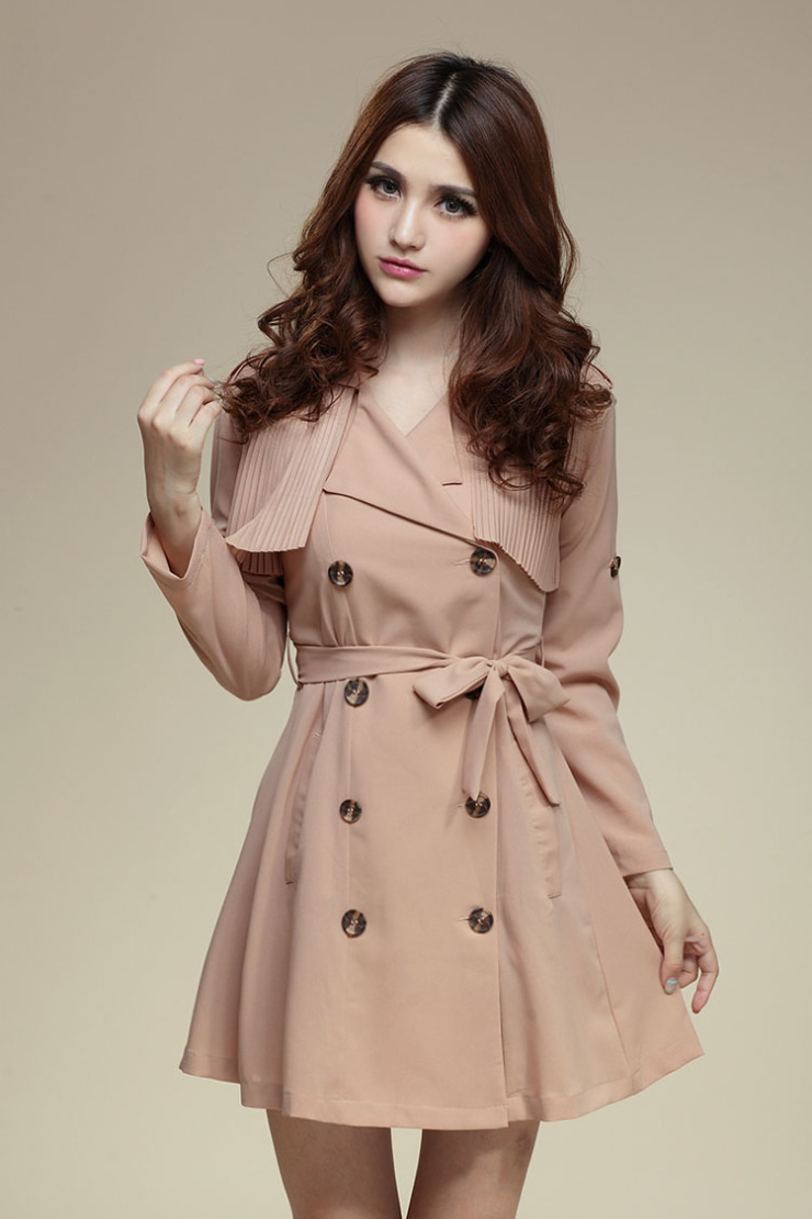 蔓娜淘 2012秋冬新款修身显瘦淑女气质风衣 852 皮粉 m