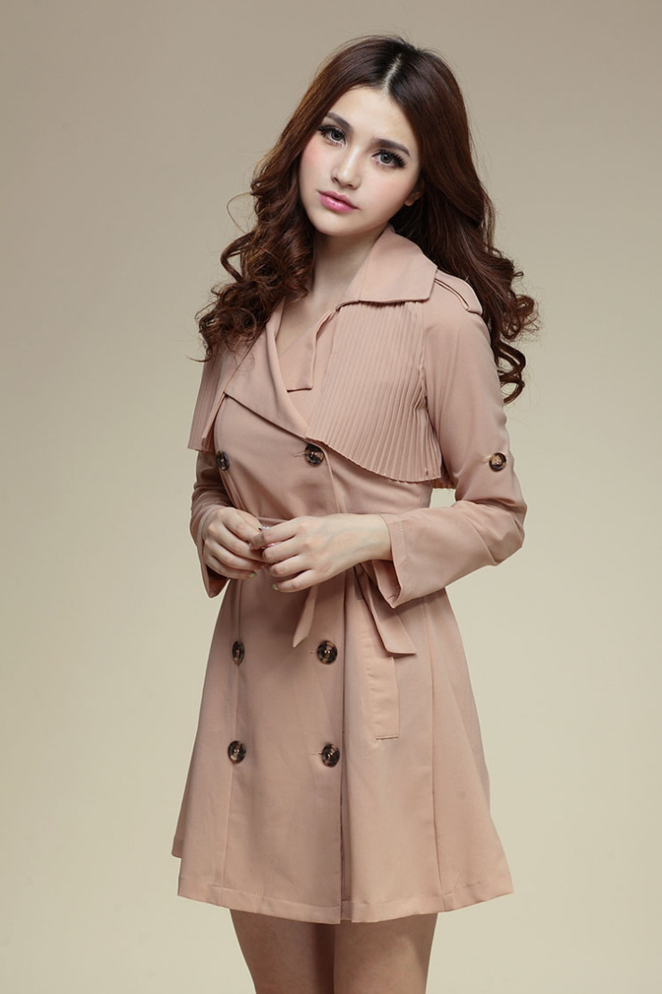 蔓娜淘 2012秋冬新款修身显瘦淑女气质风衣 852 皮粉 m