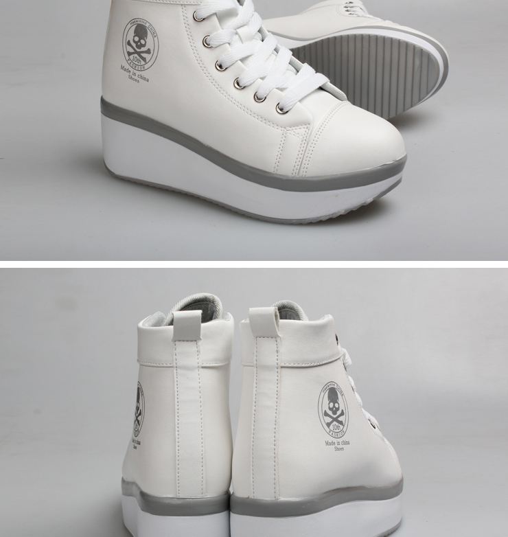 吉星宇 秋冬高帮女鞋 运动鞋 内增高 松糕鞋 流行潮骷髅鞋 黑色 36