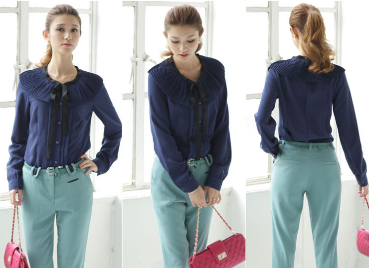 久拉拉 2012秋装新款女 褶皱翻领工字褶门襟雪纺衬衫j123c900 裸色 m