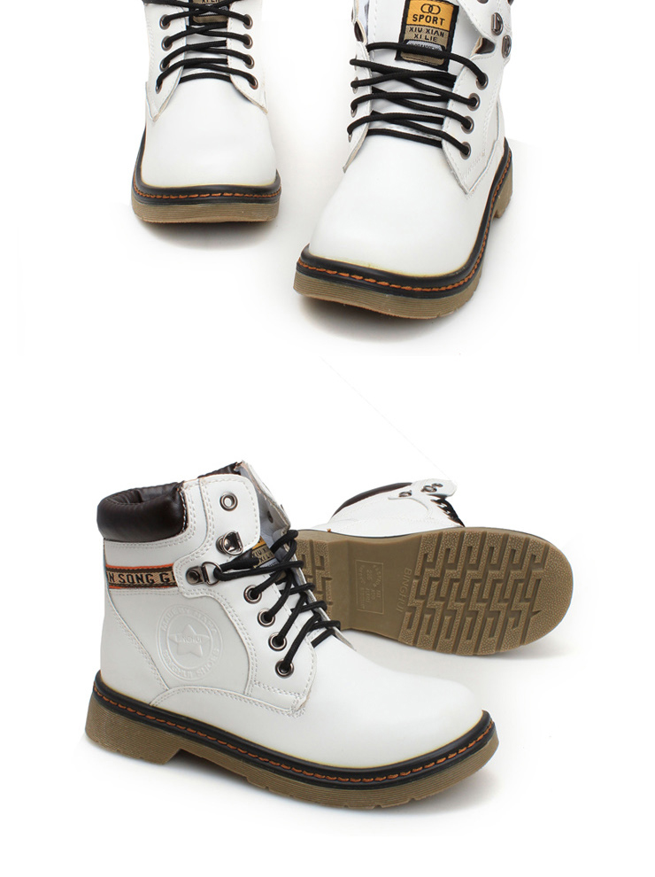 吉星宇 新款真皮户外女靴马丁靴系带骑士短靴秋冬季雪地靴英伦女鞋